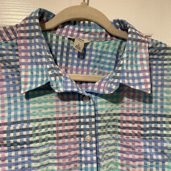 L.L. Bean Size LP Pastel Plaid Long Sleeve Button Down Seersucker Cotton Shirt - Picture 4 of 11